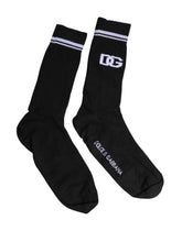 Dolce & Gabbana Black Cotton Logo Mid Calf Men Socks